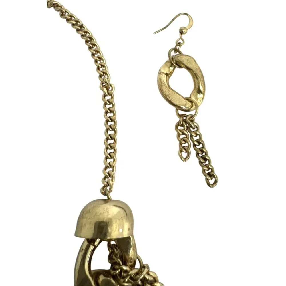 Vintage Gold Tone Fringe Necklace & Earring Set - Picture 6 of 7